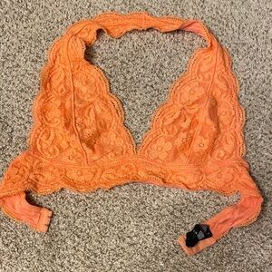 Coral halter lace bralette.
